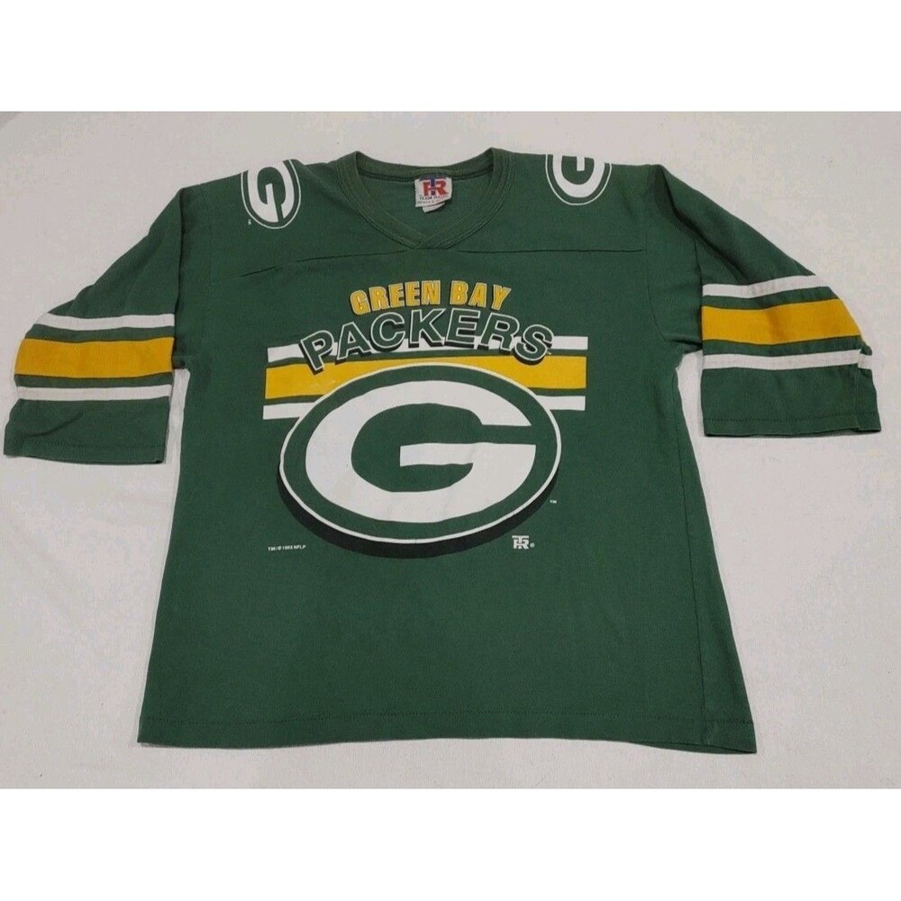 Vintage 90s NFL Green Bay Packers 3/4 Sleeve Tshirt YOUTH Size Large Made In USA